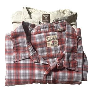 Lot of 2 Red Head Brand Shirt Men 5XL Button Up Short Sleeve Pockets Plaid/Beige
